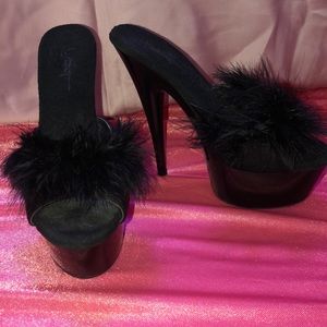 Black Marabou Platform Pumps